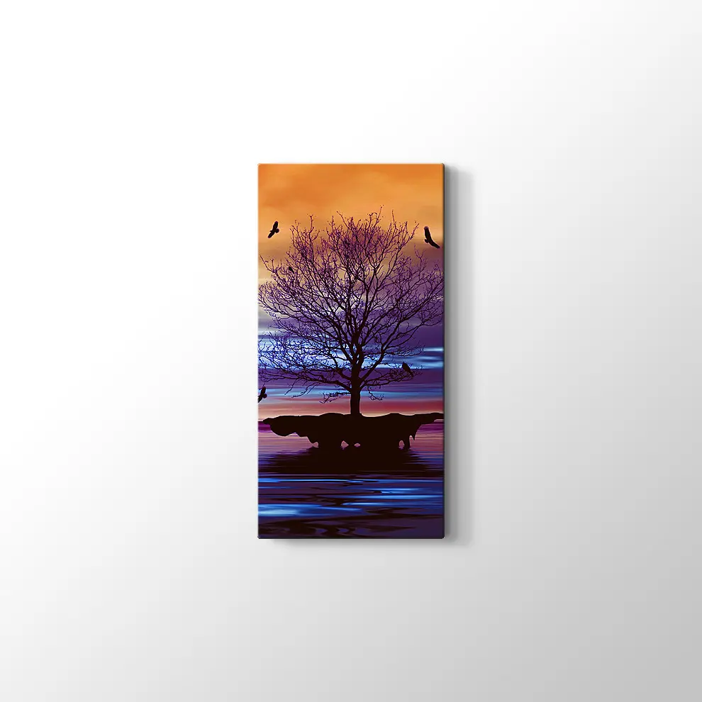 Yanlız Ağaç ve Kuşlar Kanvas Tablo