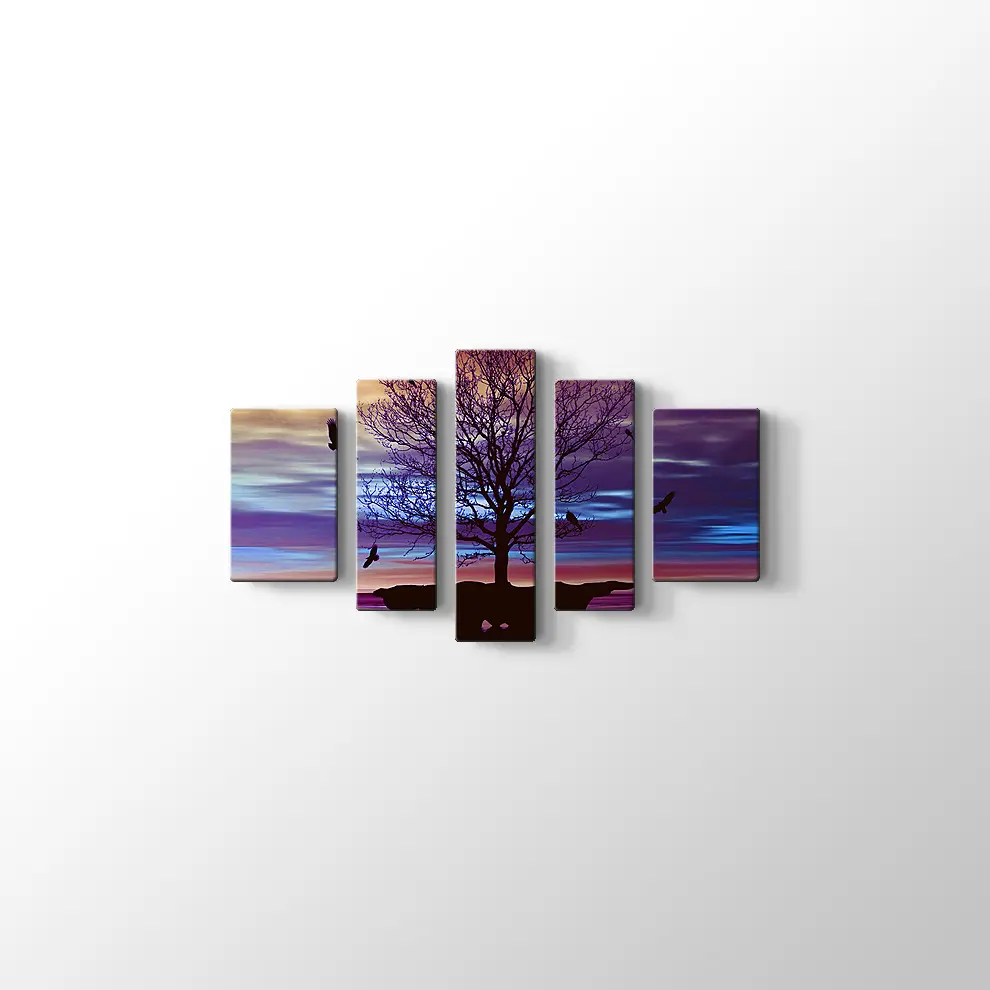 Yanlız Ağaç ve Kuşlar Kanvas Tablo
