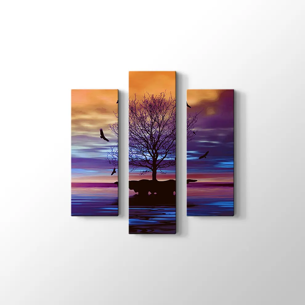 Yanlız Ağaç ve Kuşlar Kanvas Tablo