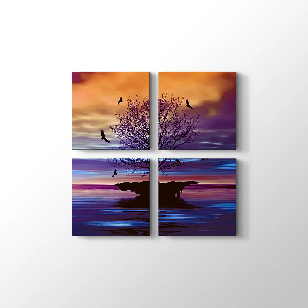Yanlız Ağaç ve Kuşlar Kanvas Tablo
