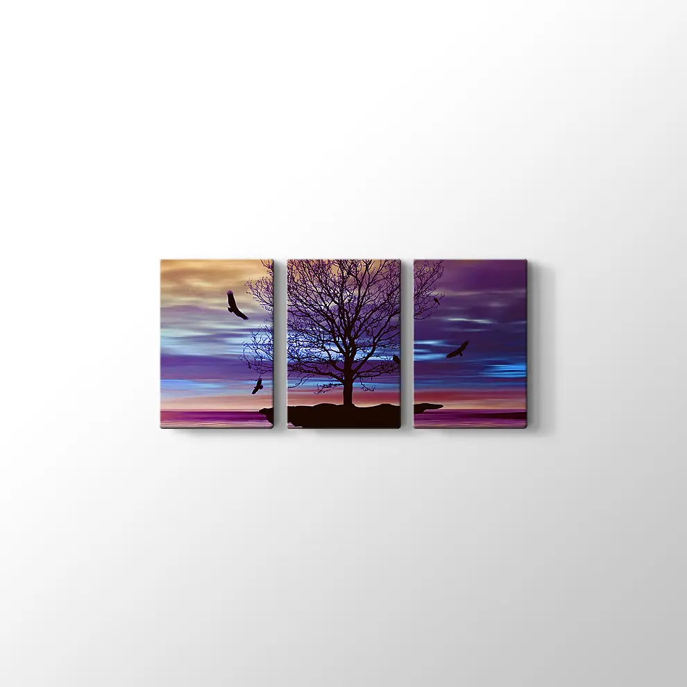 Yanlız Ağaç ve Kuşlar Kanvas Tablo