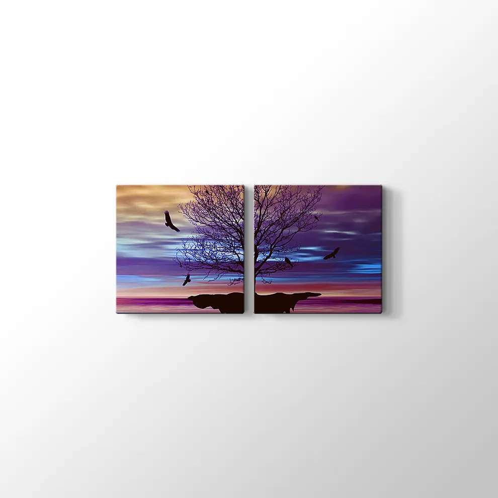 Yanlız Ağaç ve Kuşlar Kanvas Tablo
