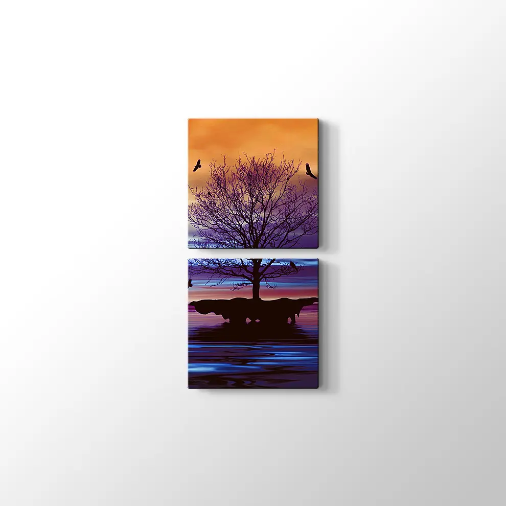 Yanlız Ağaç ve Kuşlar Kanvas Tablo