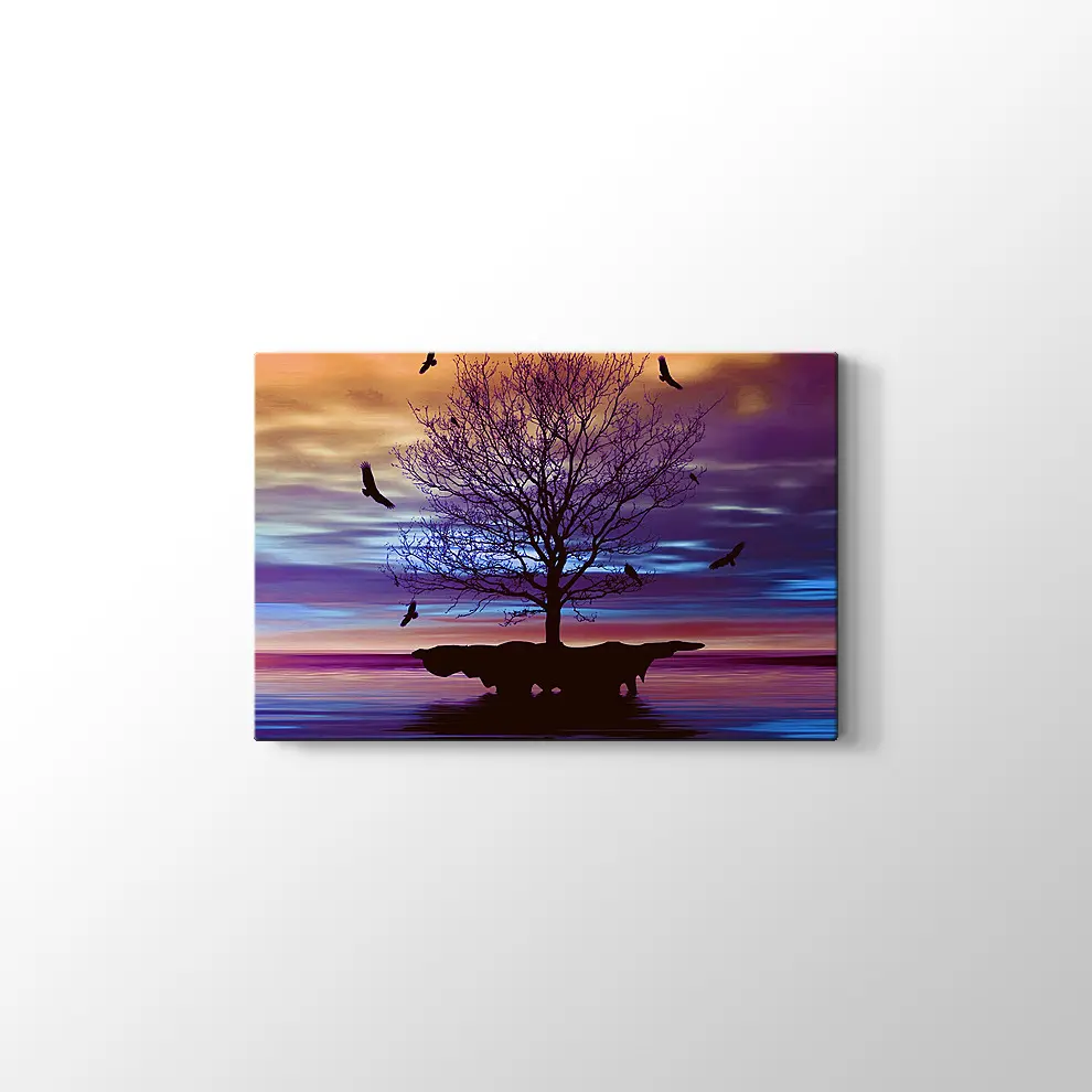 Yanlız Ağaç ve Kuşlar Kanvas Tablo