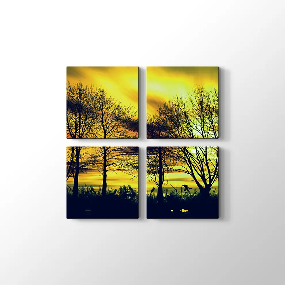 Günbatımında Kuru Ağaçlar Kanvas Tablo