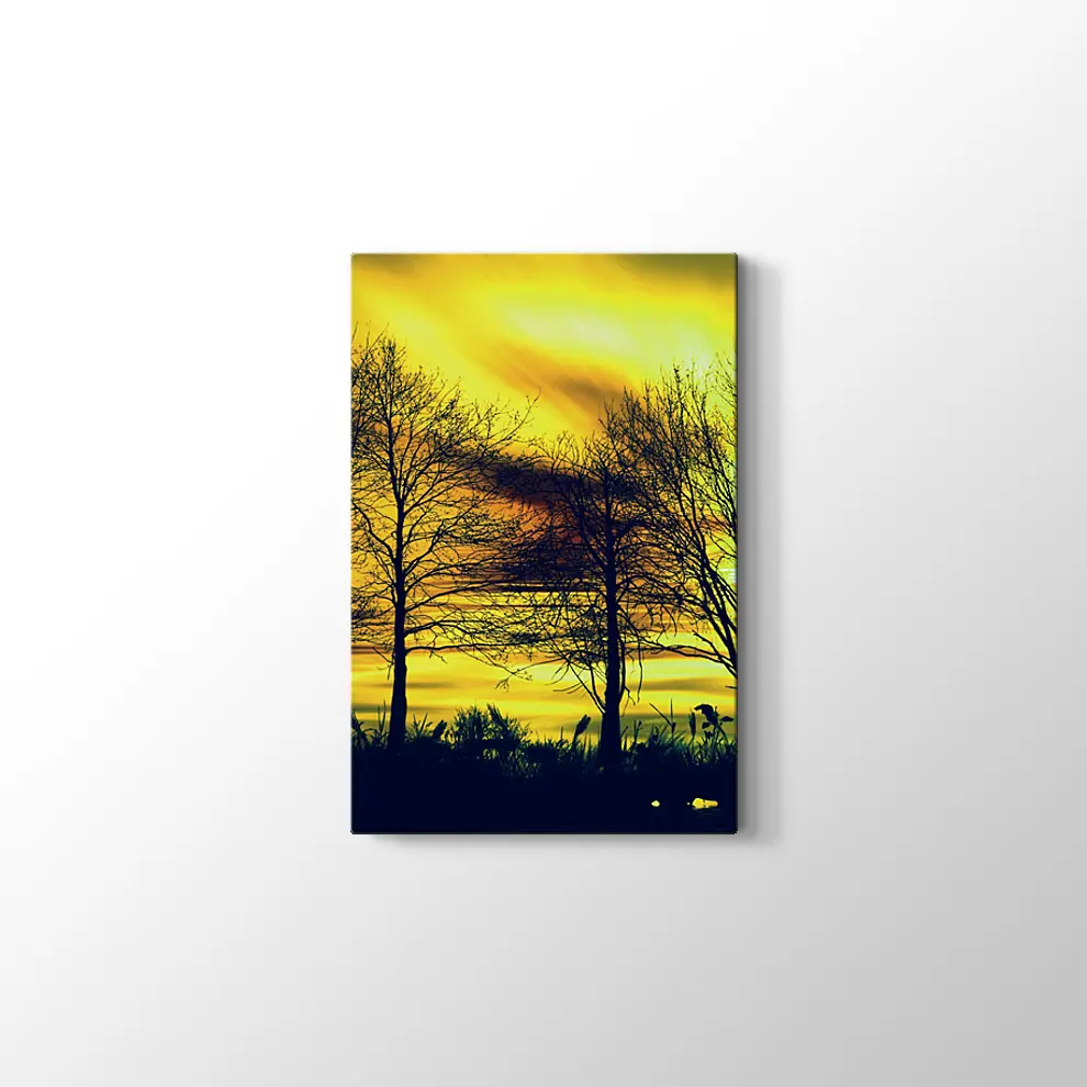 Günbatımında Kuru Ağaçlar Kanvas Tablo