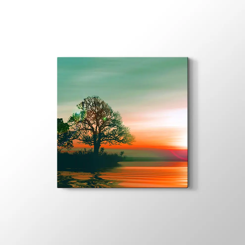 Göldeki Ağaç Kanvas Tablo