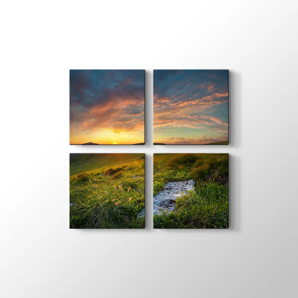 Günbatımında Dağlar Kanvas Tablo