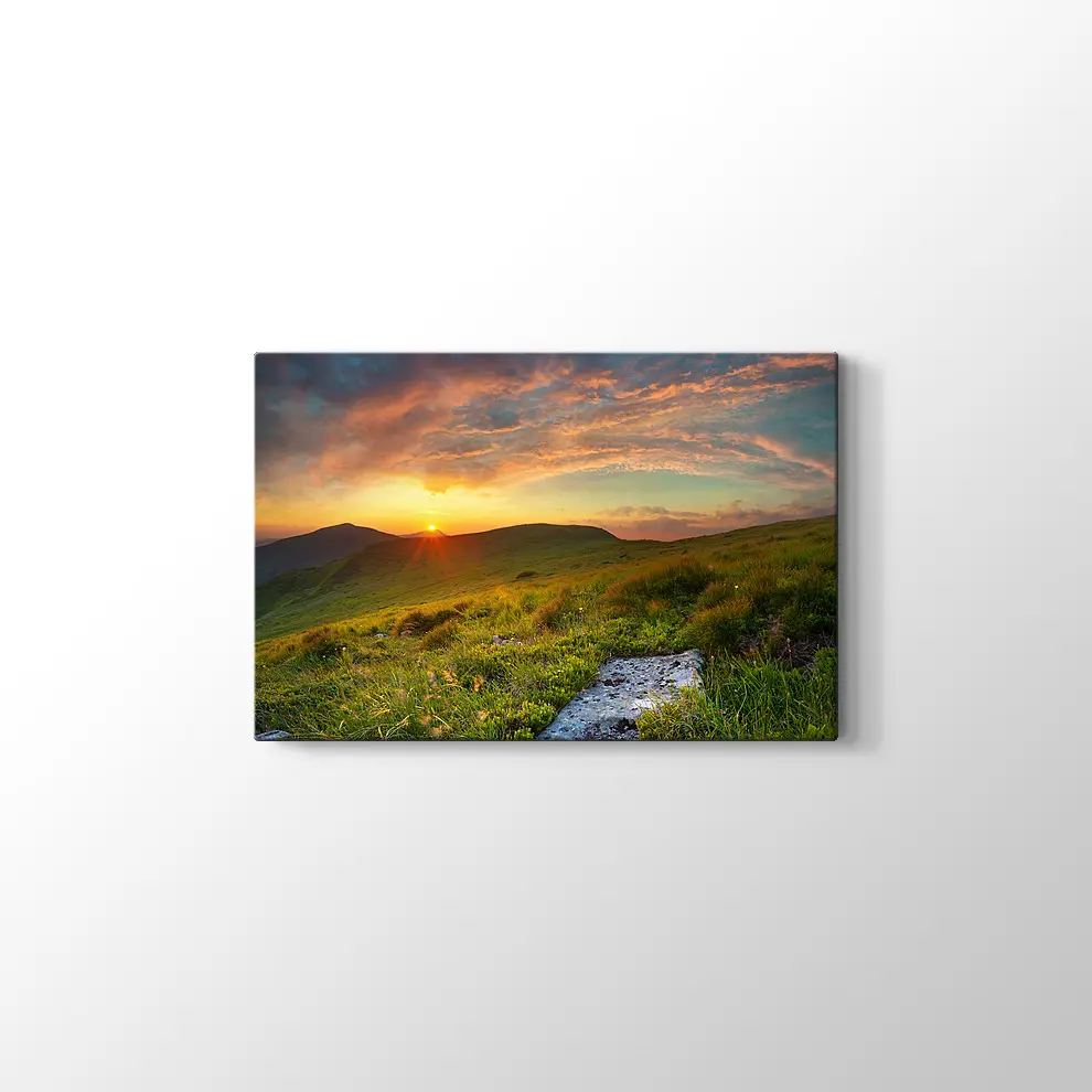 Günbatımında Dağlar Kanvas Tablo