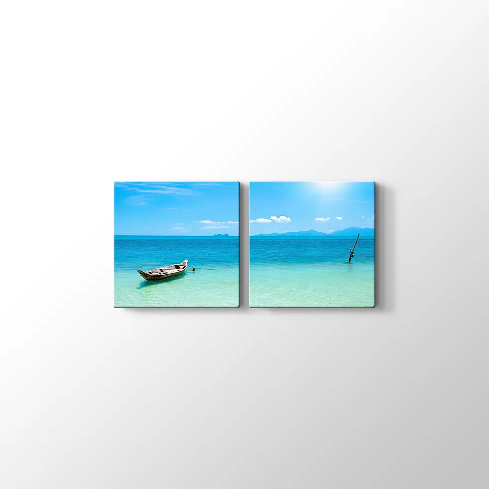 Mavi Okyanusta Tekne Kanvas Tablo
