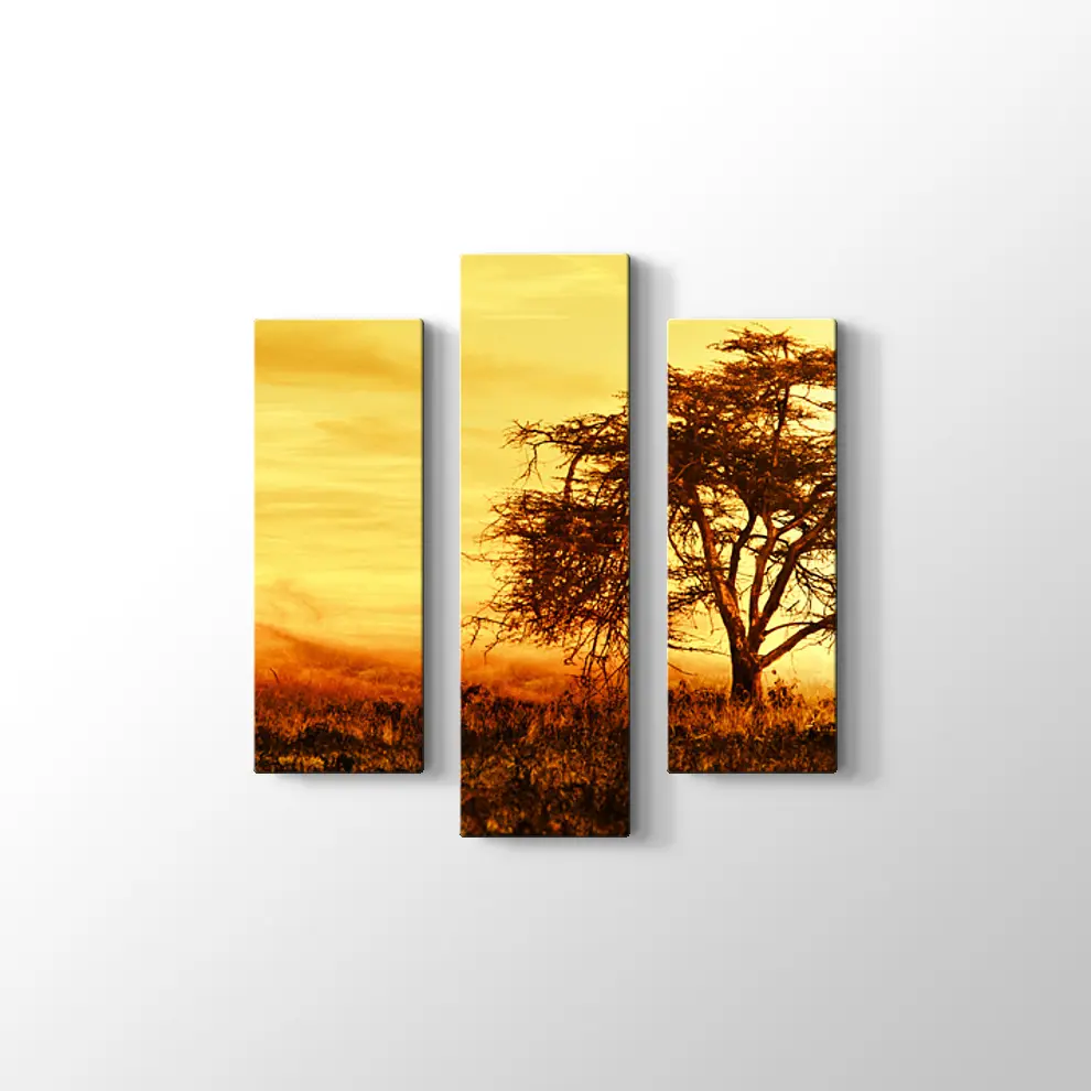 Günbatımında Büyük Afrika Ağacı Kanvas Tablo