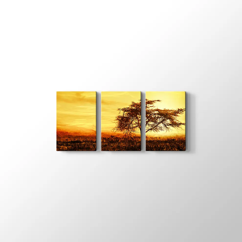 Günbatımında Büyük Afrika Ağacı Kanvas Tablo