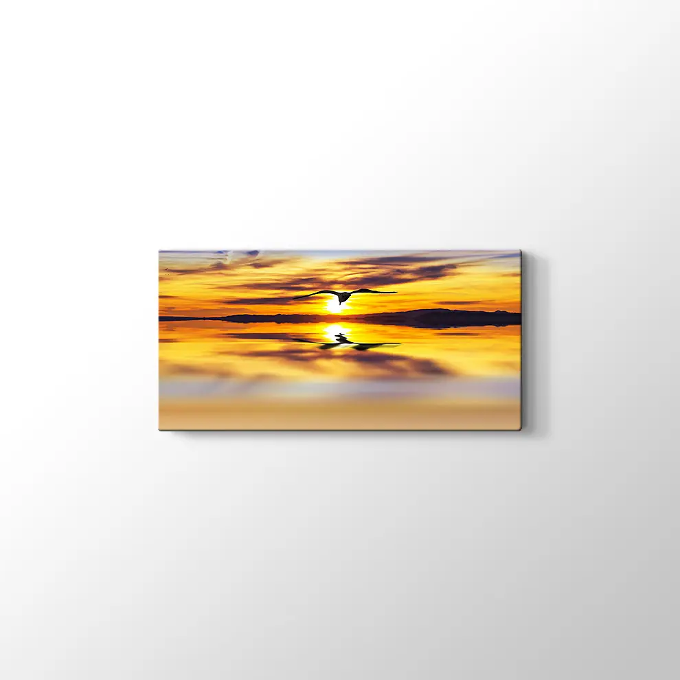 Günbatımı Gökyüzünde Bir Kuş Kanvas Tablo