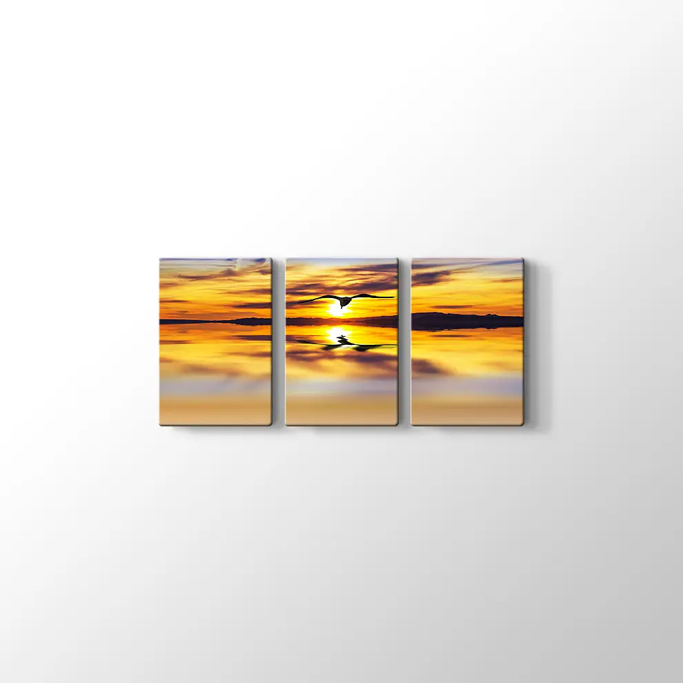 Günbatımı Gökyüzünde Bir Kuş Kanvas Tablo