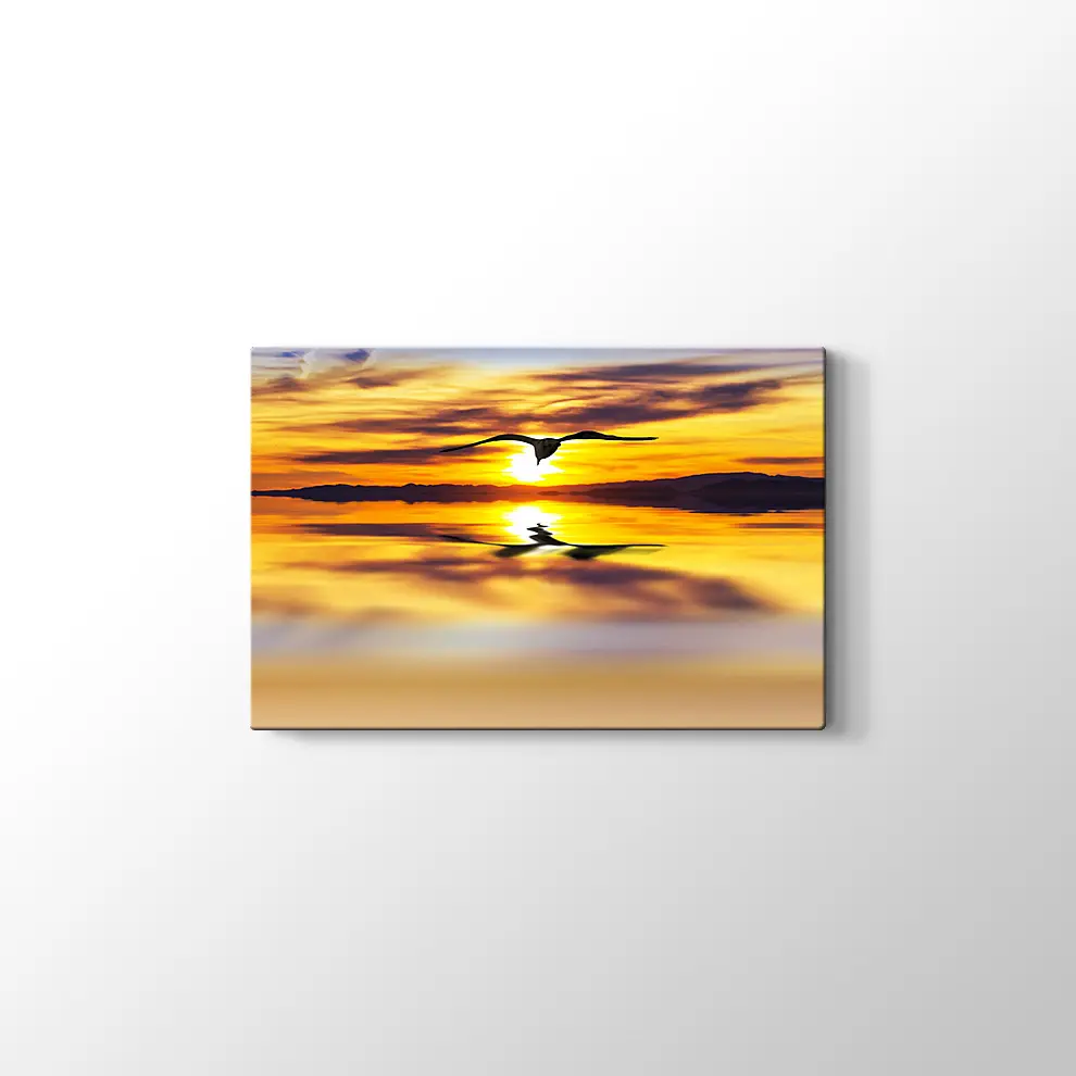 Günbatımı Gökyüzünde Bir Kuş Kanvas Tablo
