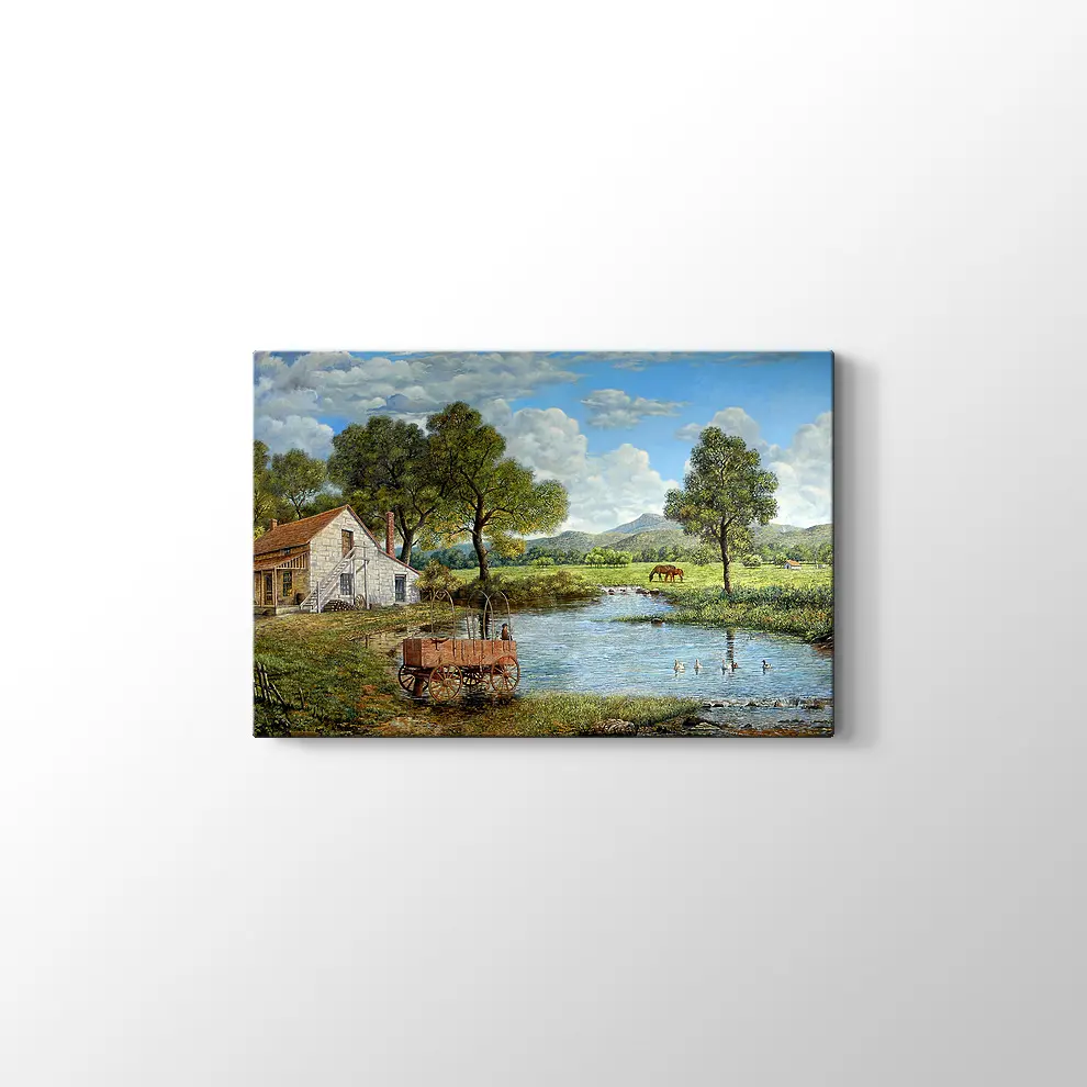 Göl Kıyısındaki Ev Kanvas Tablo