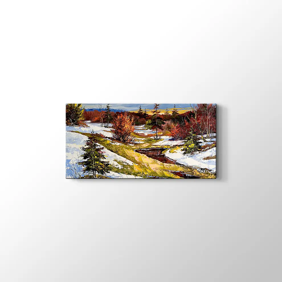 Nehir ve Kış Manzarası Kanvas Tablo