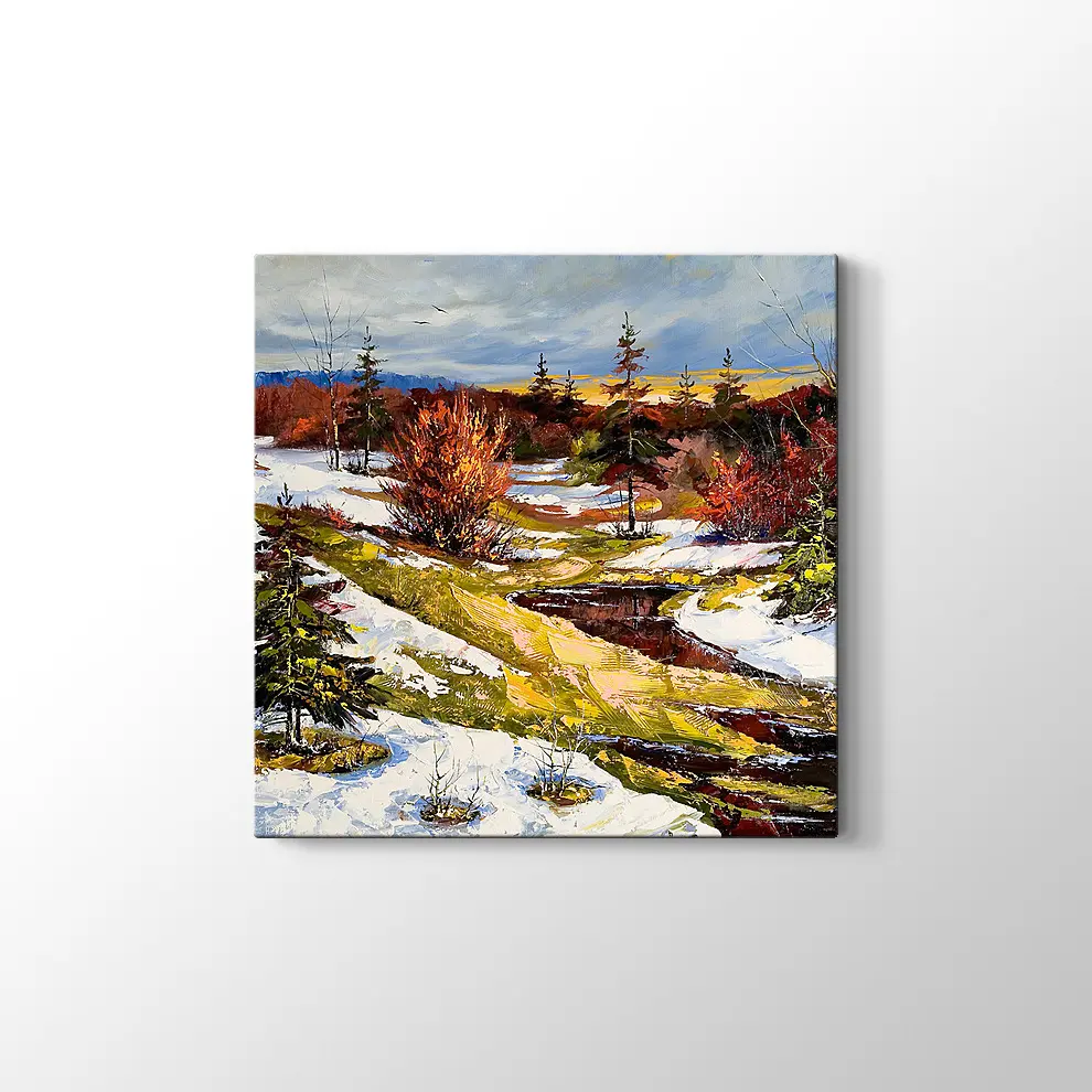 Nehir ve Kış Manzarası Kanvas Tablo