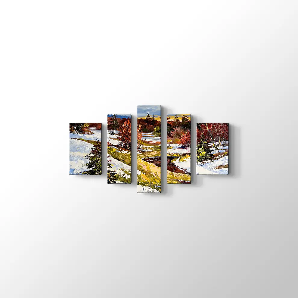 Nehir ve Kış Manzarası Kanvas Tablo