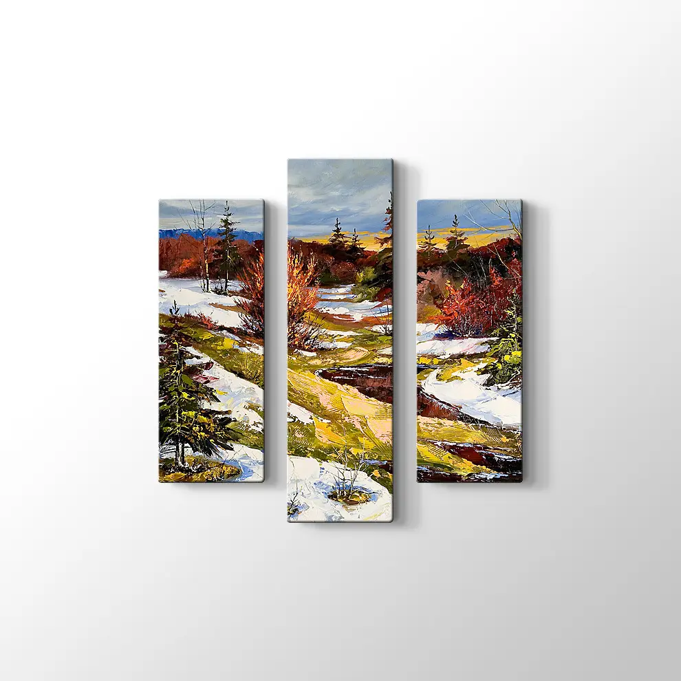 Nehir ve Kış Manzarası Kanvas Tablo