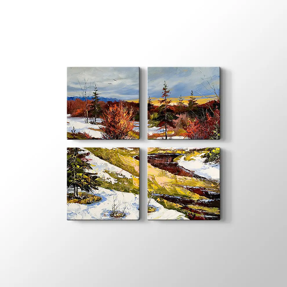 Nehir ve Kış Manzarası Kanvas Tablo