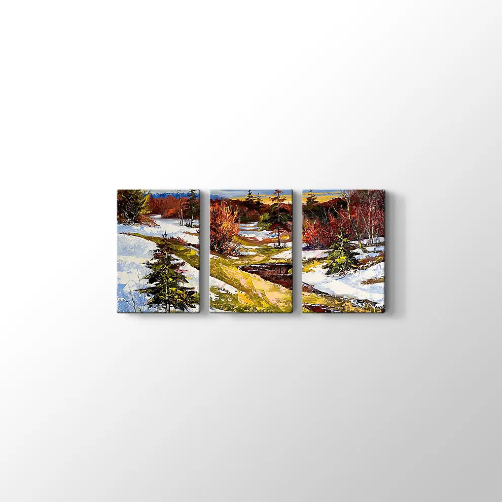 Nehir ve Kış Manzarası Kanvas Tablo