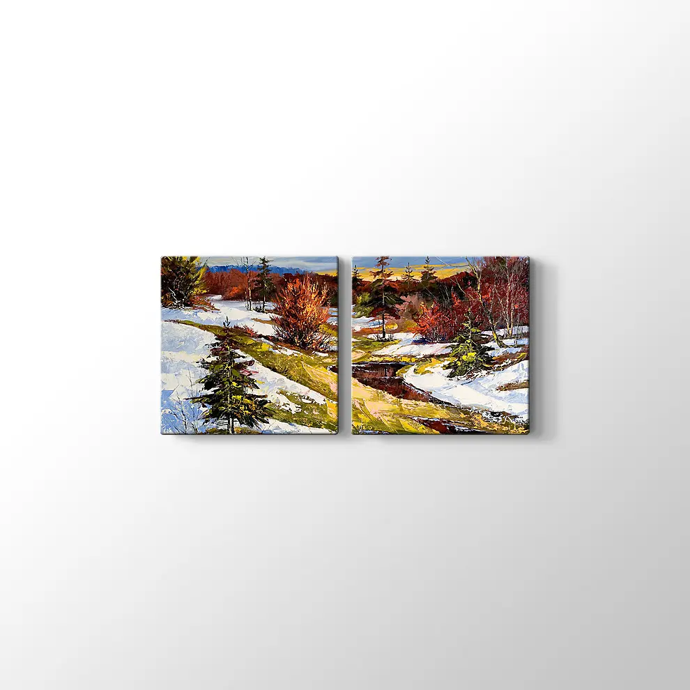 Nehir ve Kış Manzarası Kanvas Tablo