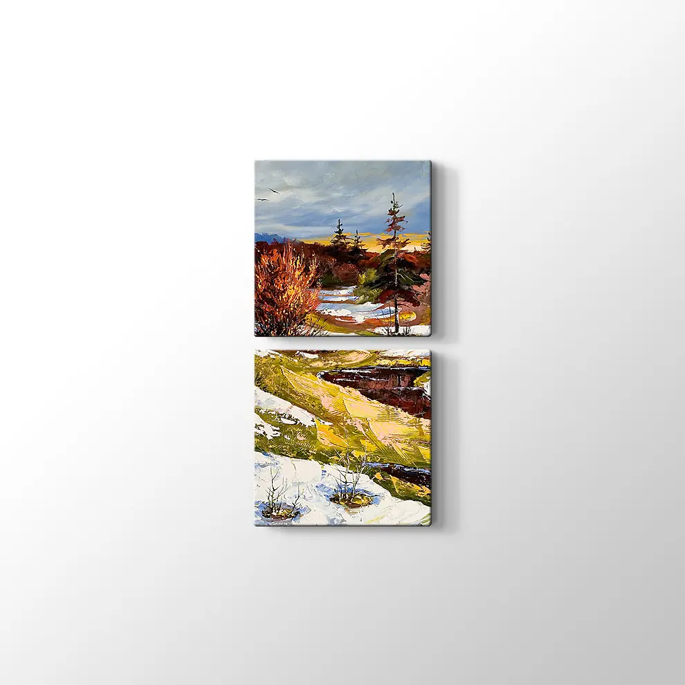 Nehir ve Kış Manzarası Kanvas Tablo