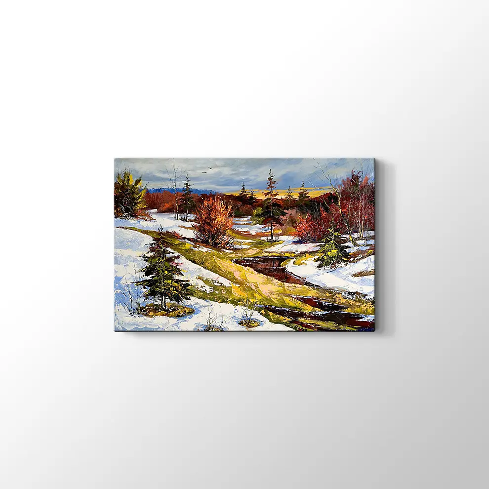 Nehir ve Kış Manzarası Kanvas Tablo