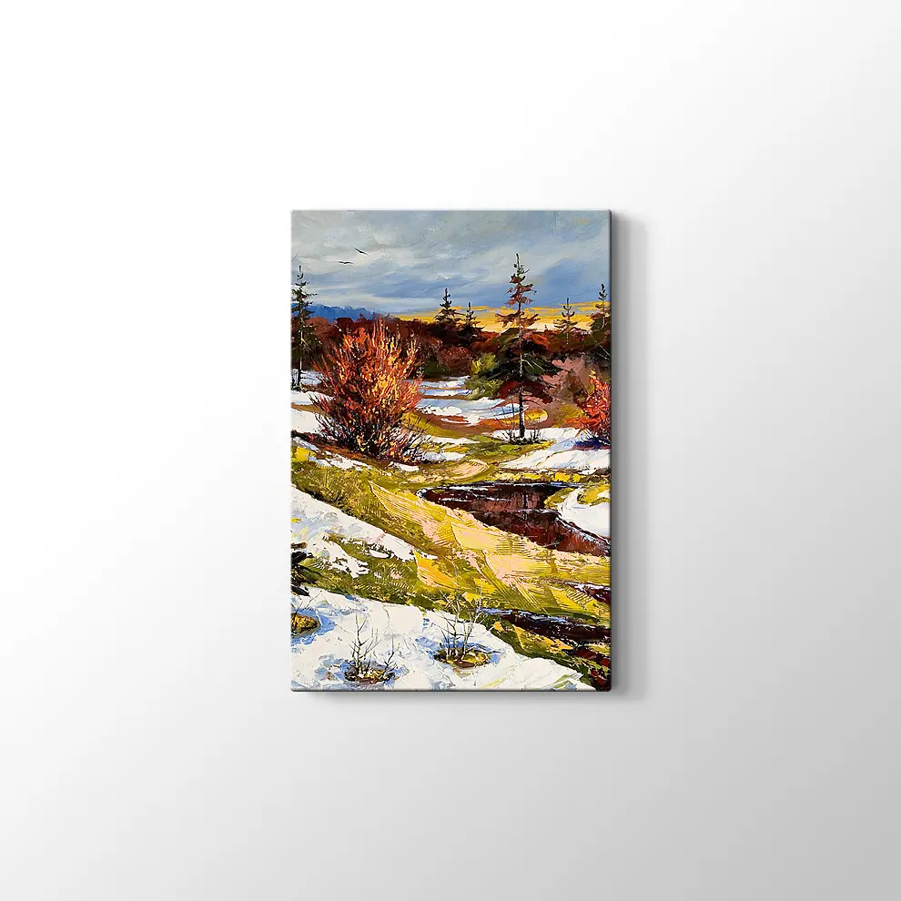 Nehir ve Kış Manzarası Kanvas Tablo