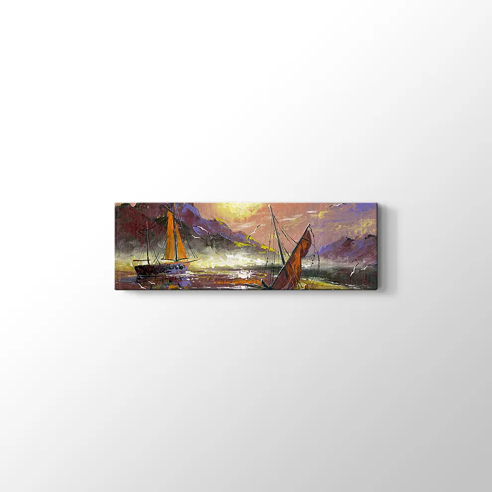 Yağlıboya Görünümlü Deniz ve Gemiler Kanvas Tablo