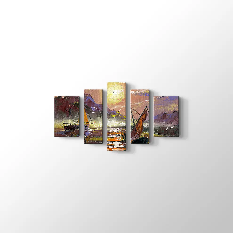 Yağlıboya Görünümlü Deniz ve Gemiler Kanvas Tablo