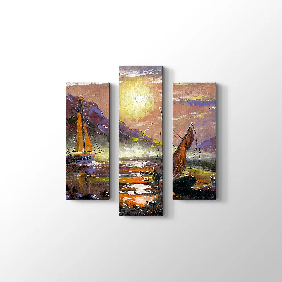 Yağlıboya Görünümlü Deniz ve Gemiler Kanvas Tablo