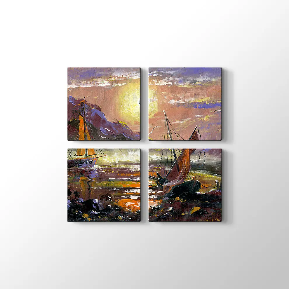 Yağlıboya Görünümlü Deniz ve Gemiler Kanvas Tablo