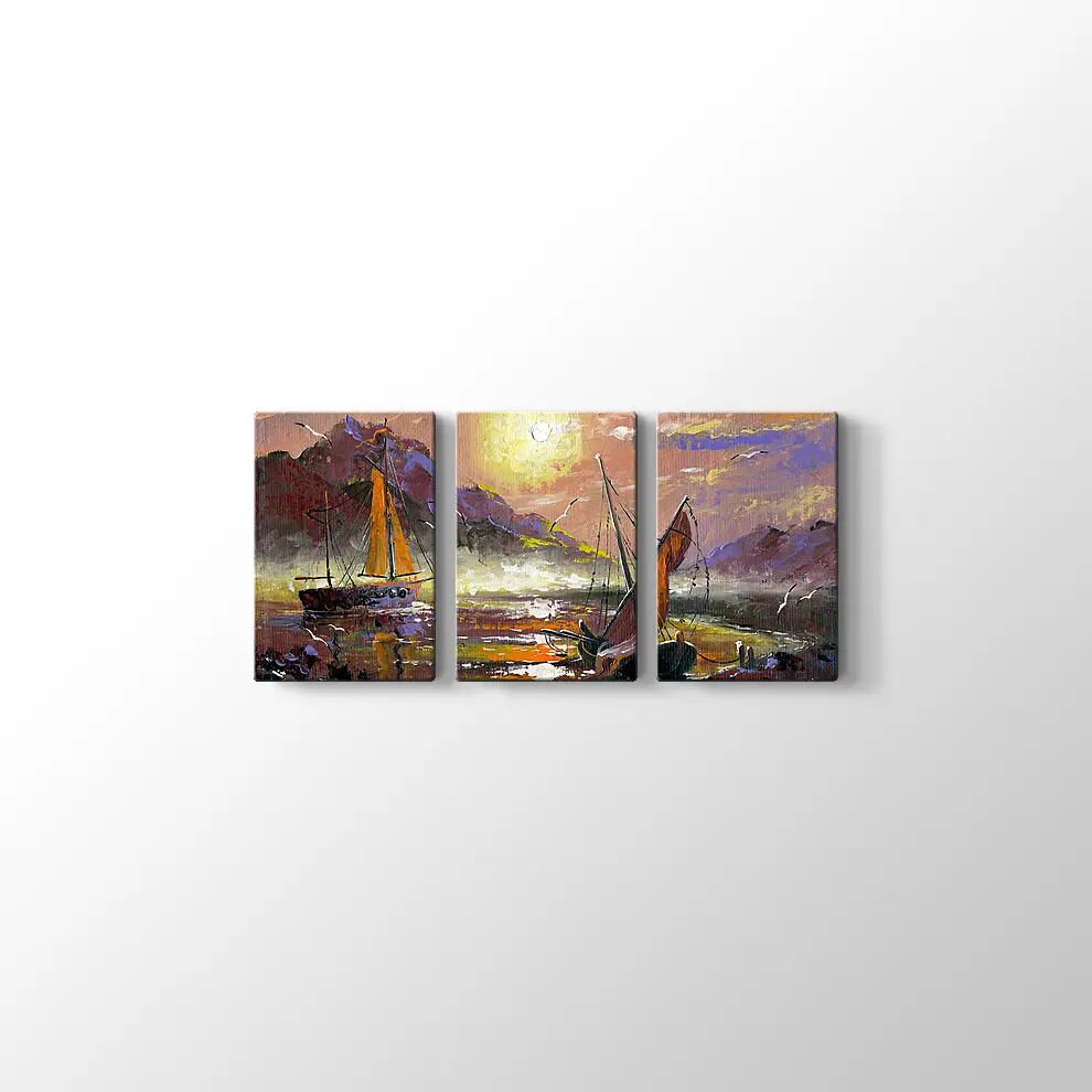 Yağlıboya Görünümlü Deniz ve Gemiler Kanvas Tablo