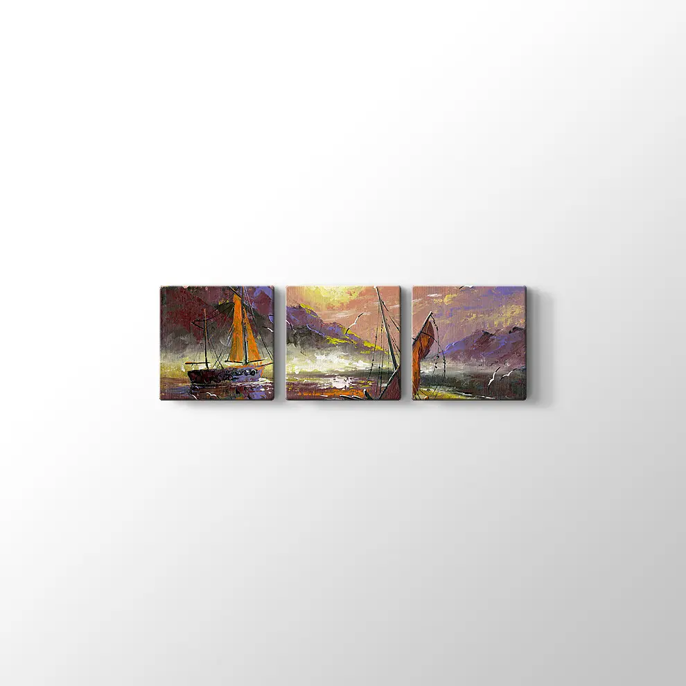 Yağlıboya Görünümlü Deniz ve Gemiler Kanvas Tablo