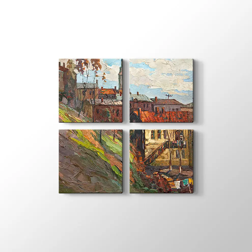 Yağlı Boya Görünümlü Şehir Kanvas Tablo