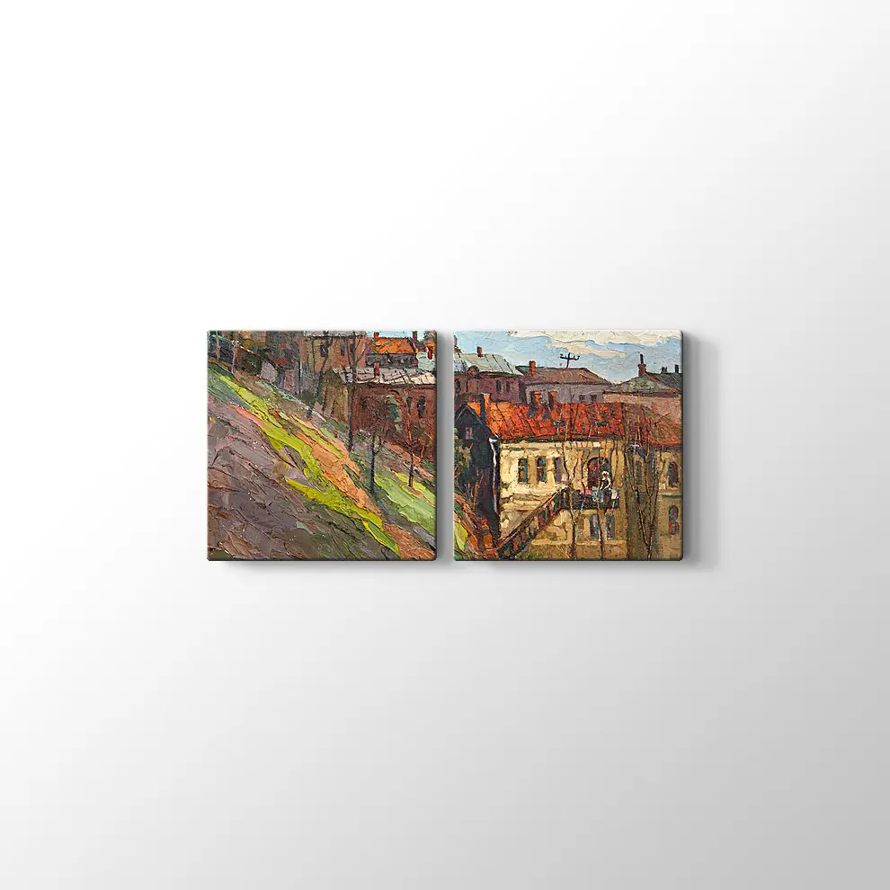 Yağlı Boya Görünümlü Şehir Kanvas Tablo