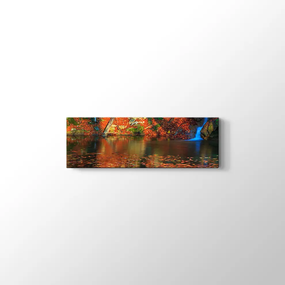 Ormanda Şelale ve Sonbahar Kanvas Tablo