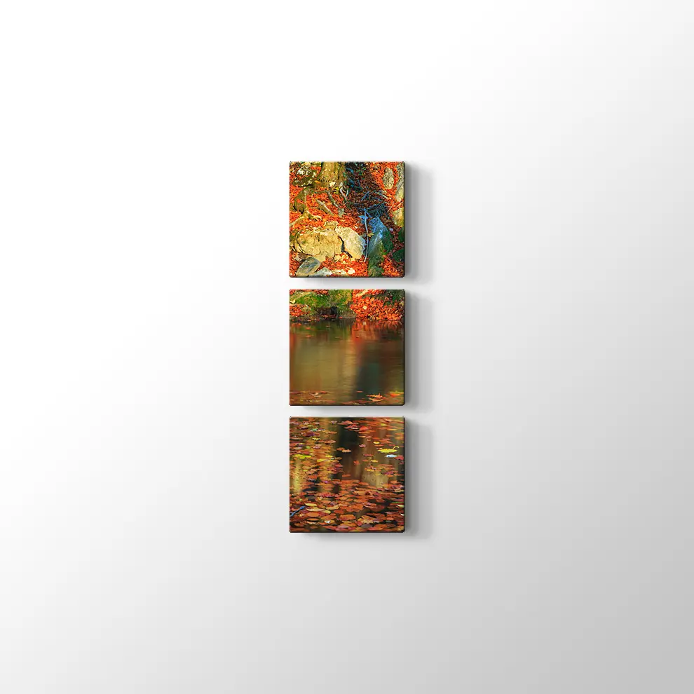 Ormanda Şelale ve Sonbahar Kanvas Tablo