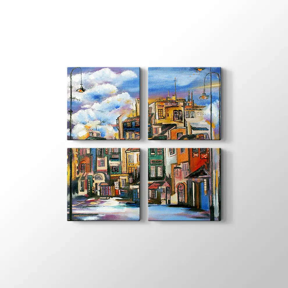 Renkli Evler Kanvas Tablo