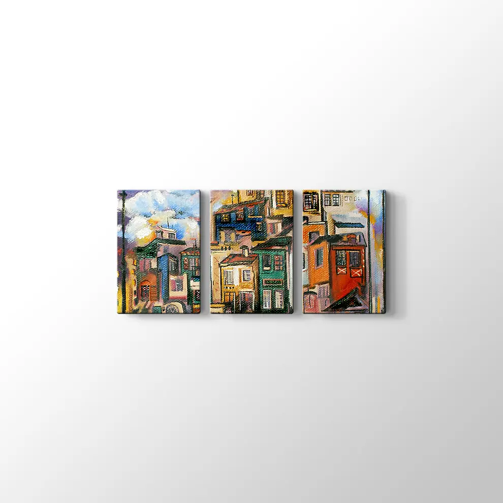Renkli Evler Kanvas Tablo