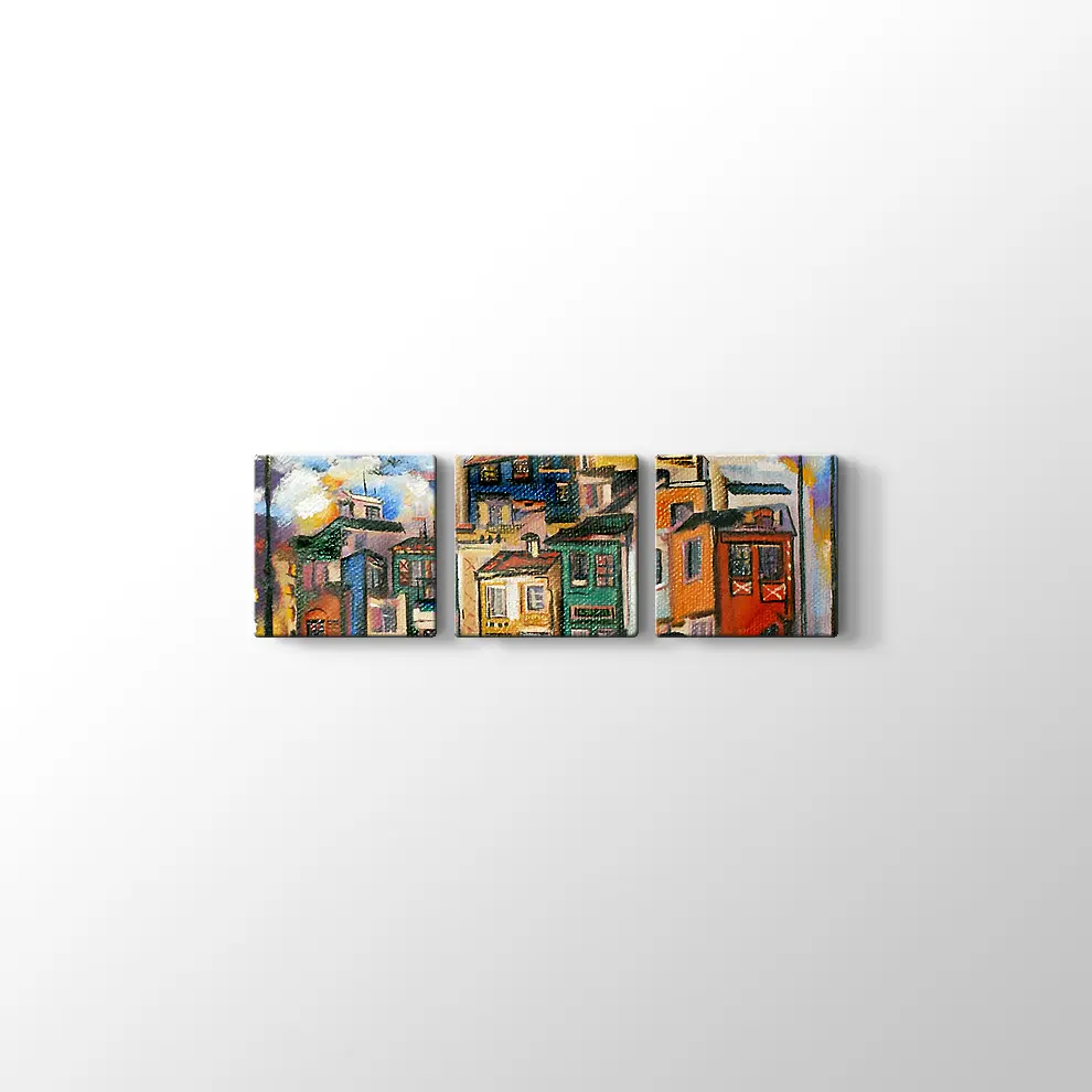 Renkli Evler Kanvas Tablo