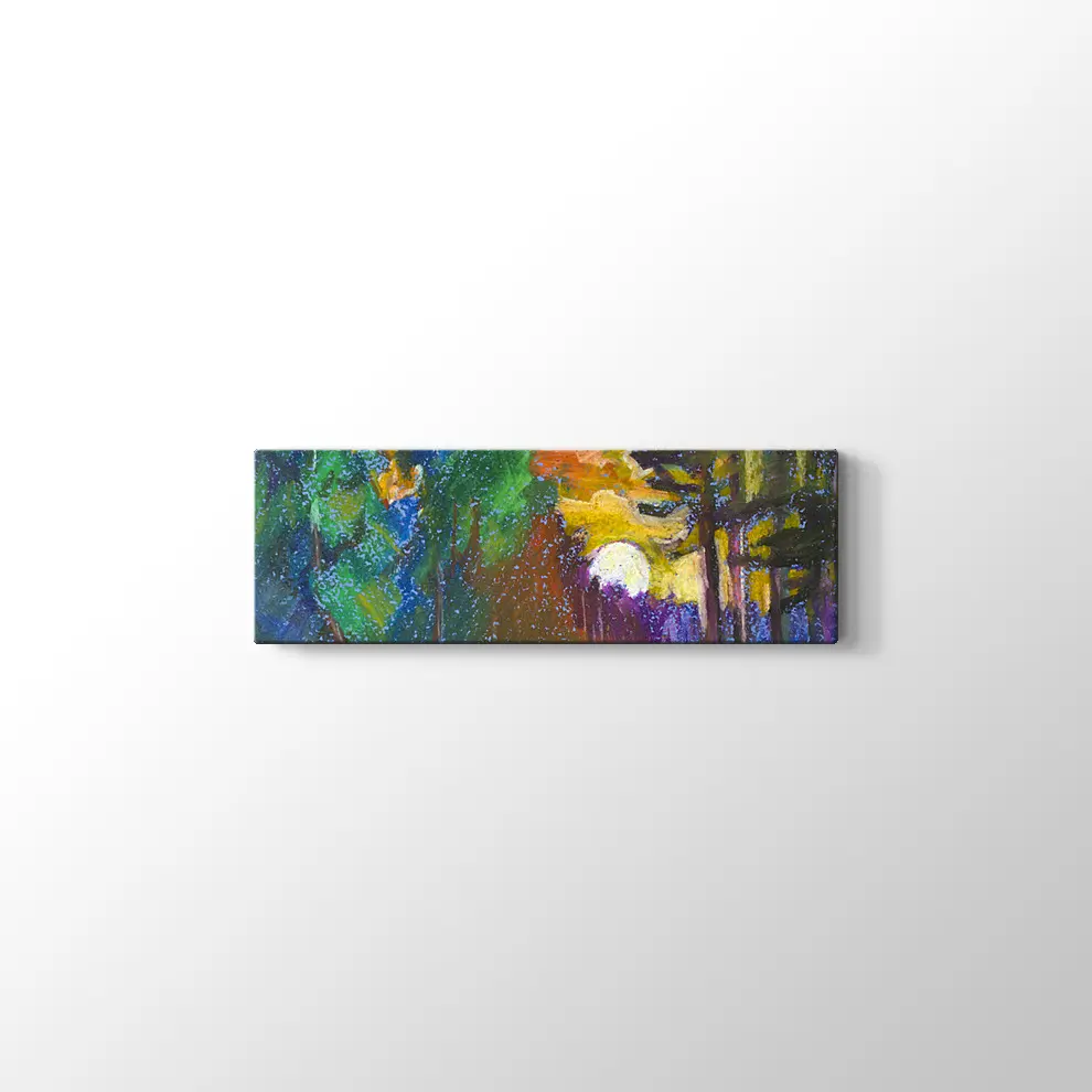 Günbatımı Çamlar ve Nehir Kanvas Tablo