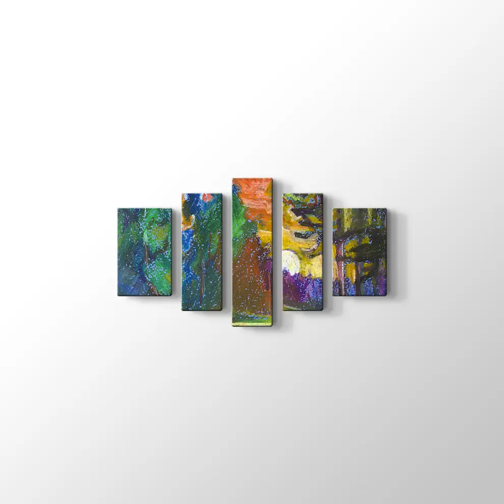 Günbatımı Çamlar ve Nehir Kanvas Tablo