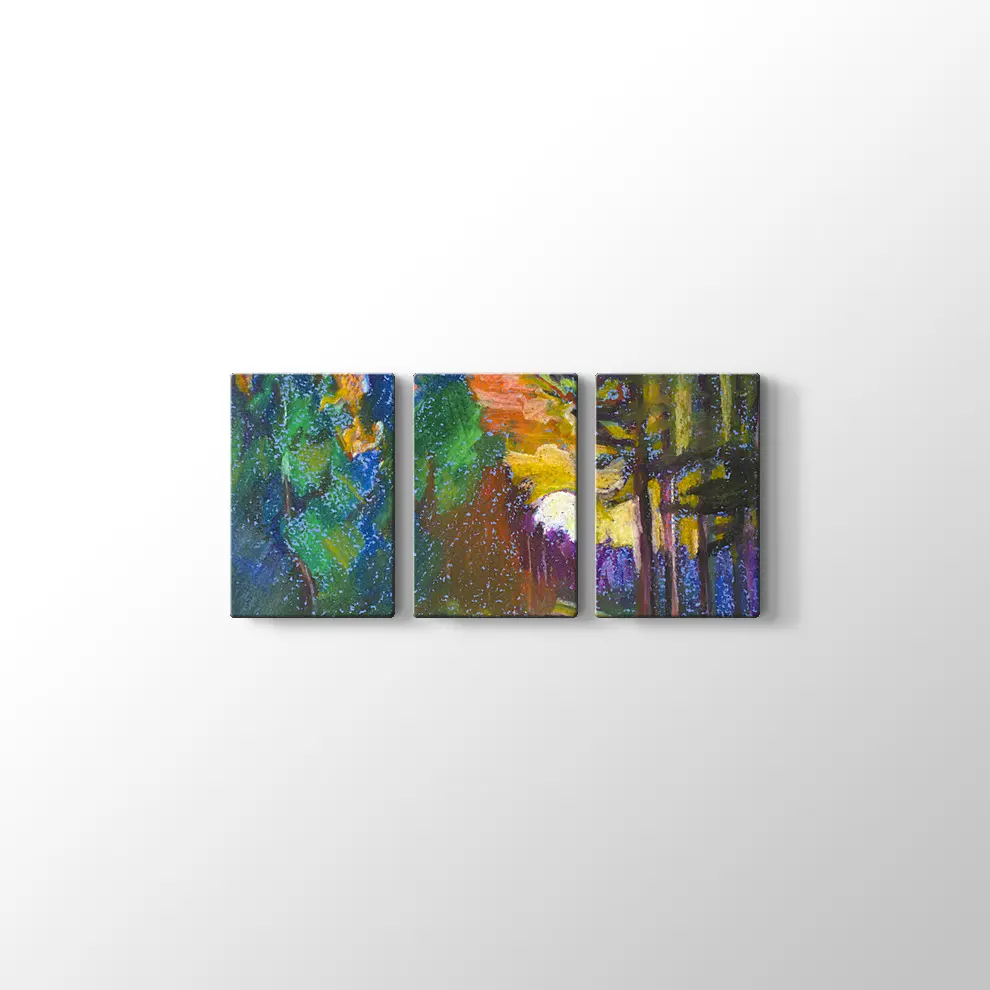 Günbatımı Çamlar ve Nehir Kanvas Tablo