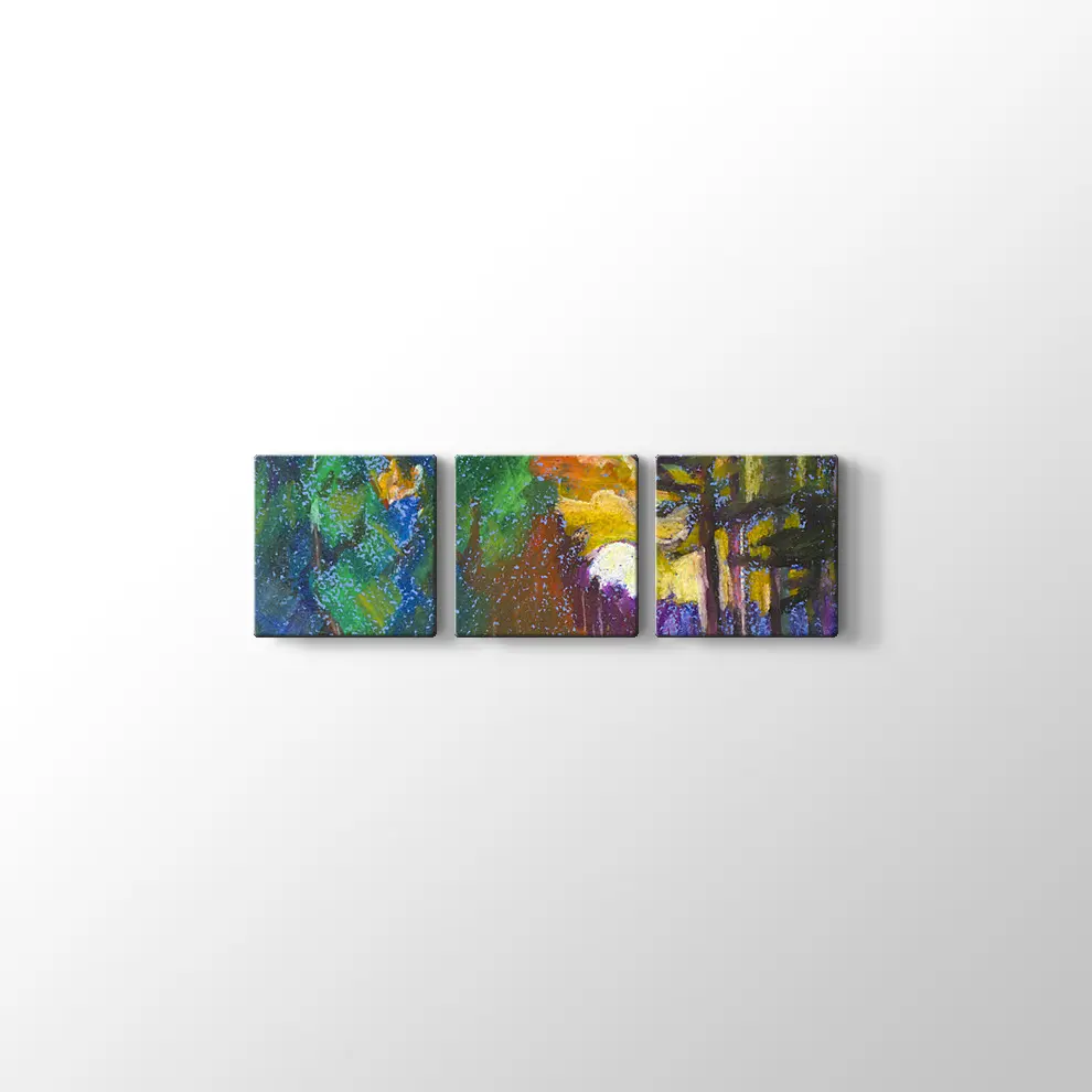 Günbatımı Çamlar ve Nehir Kanvas Tablo