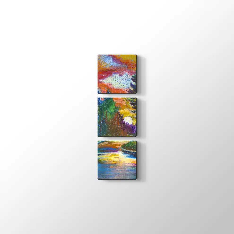 Günbatımı Çamlar ve Nehir Kanvas Tablo