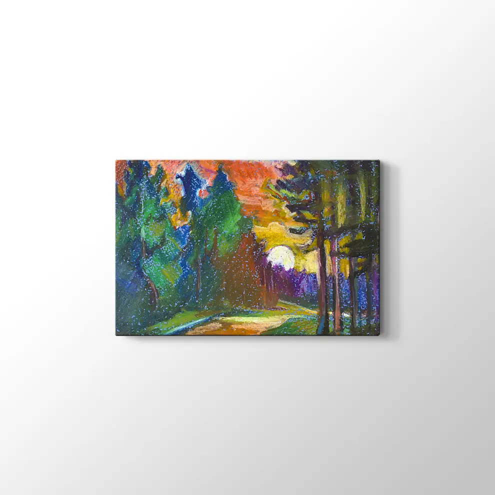 Günbatımı Çamlar ve Nehir Kanvas Tablo