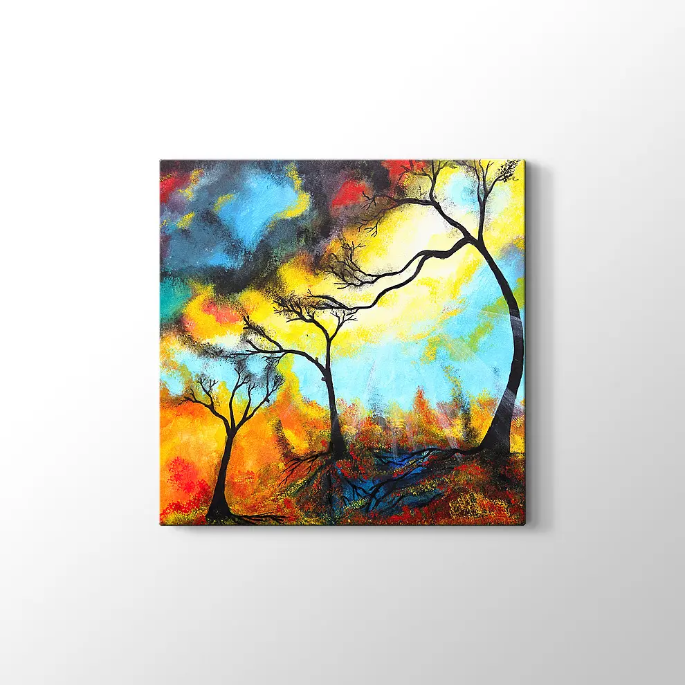 Parlak Renkler ve Ağaçlar Kanvas Tablo